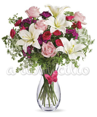 bouquet_gigli_bianchi_roselline_rosse_rosa